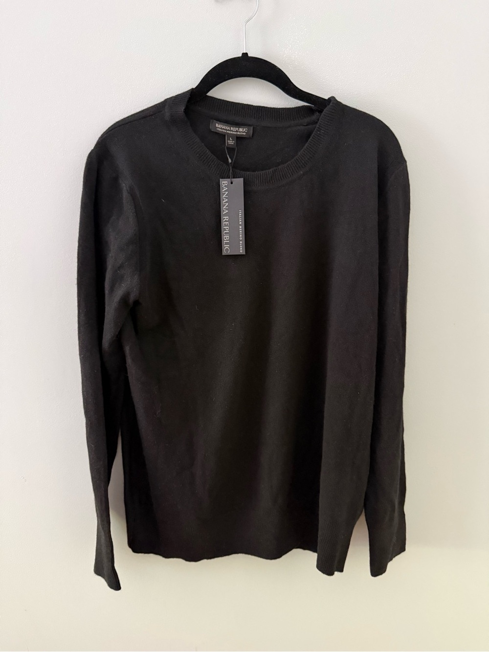 Banana Republic Italian Merino Wool NEW black womens L travel capsule essential